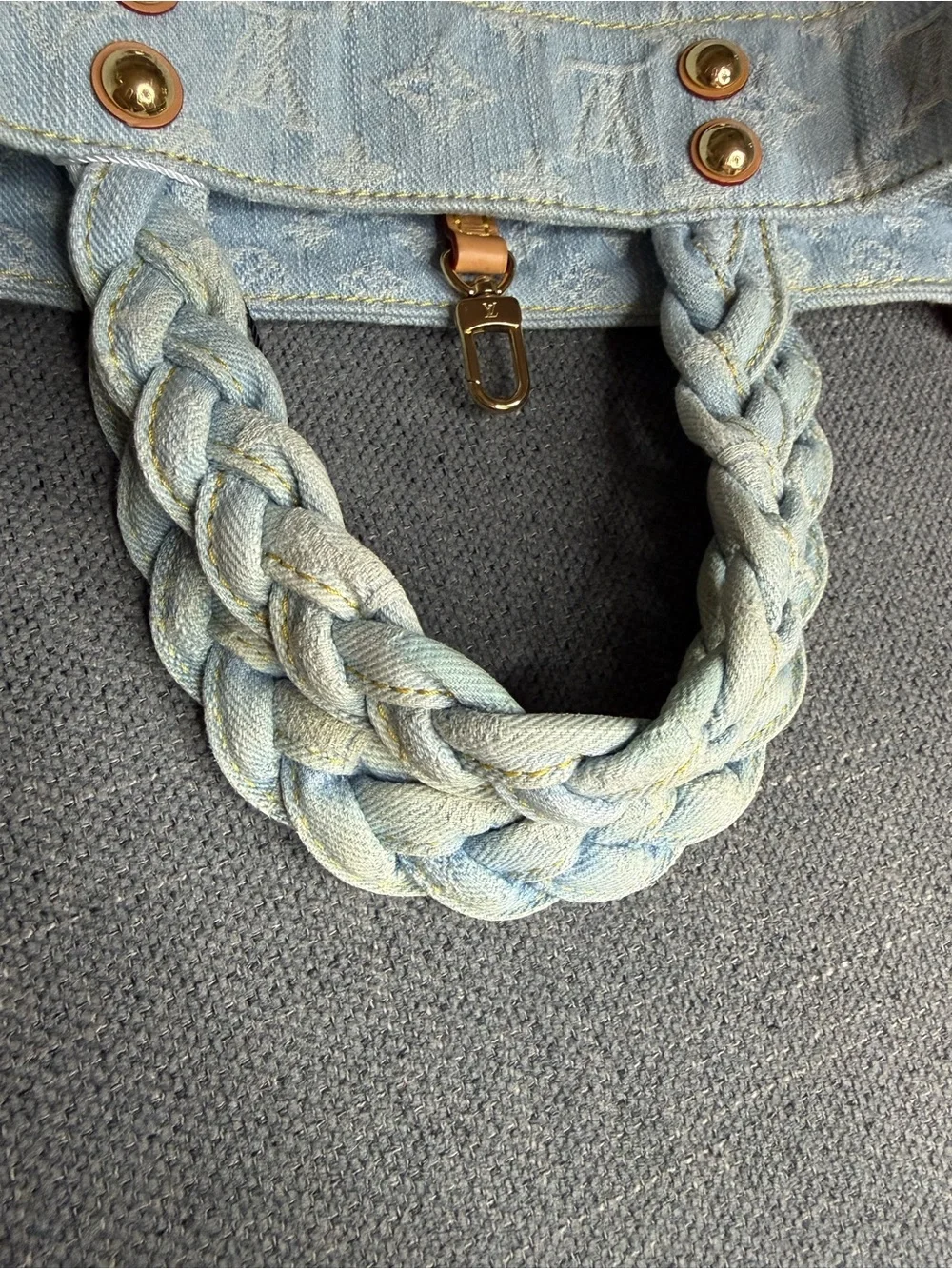 Louis Vuitton Let Go monogram denim sky blue tote bag